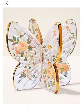 NEW BBW Decorative Butterfly Glass Accent W/floral design 3 wick candle holder